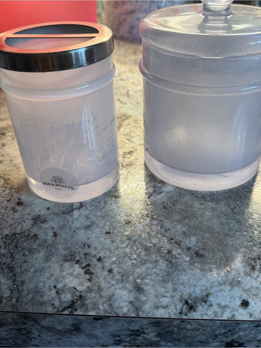 Frosted Glass Bathroom Canisters - Pale blue